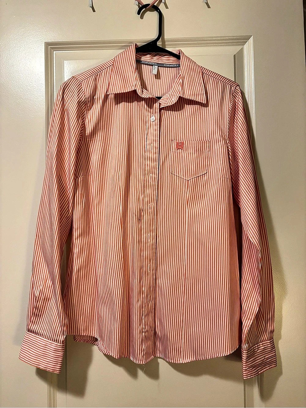 Cinch Striped Button Down in Orange & White